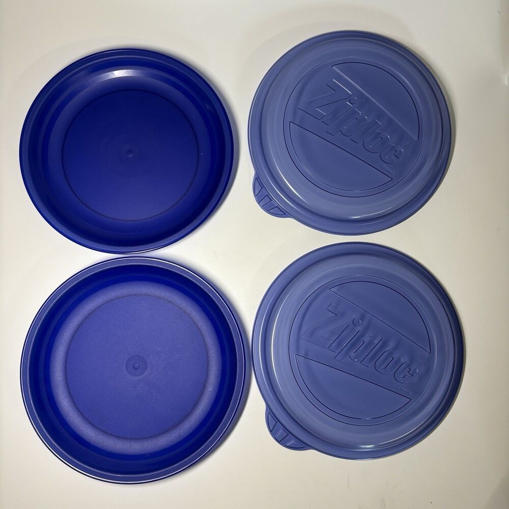 Ziploc TableTops 2 Pack Dinner Plates with Snap 'n Seal Lids NEW Blue